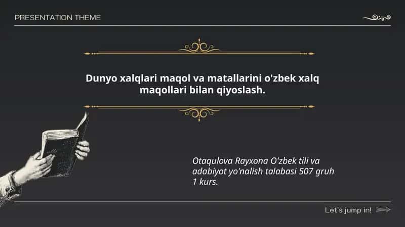 Dunyo xalqlari maqol va matallarini o'zbek xalq maqollari bilan qiyoslash
