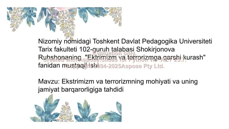 Ekstrimizm va terrorizmning mohiyati va uning jamiyat barqarorligiga tahdidi