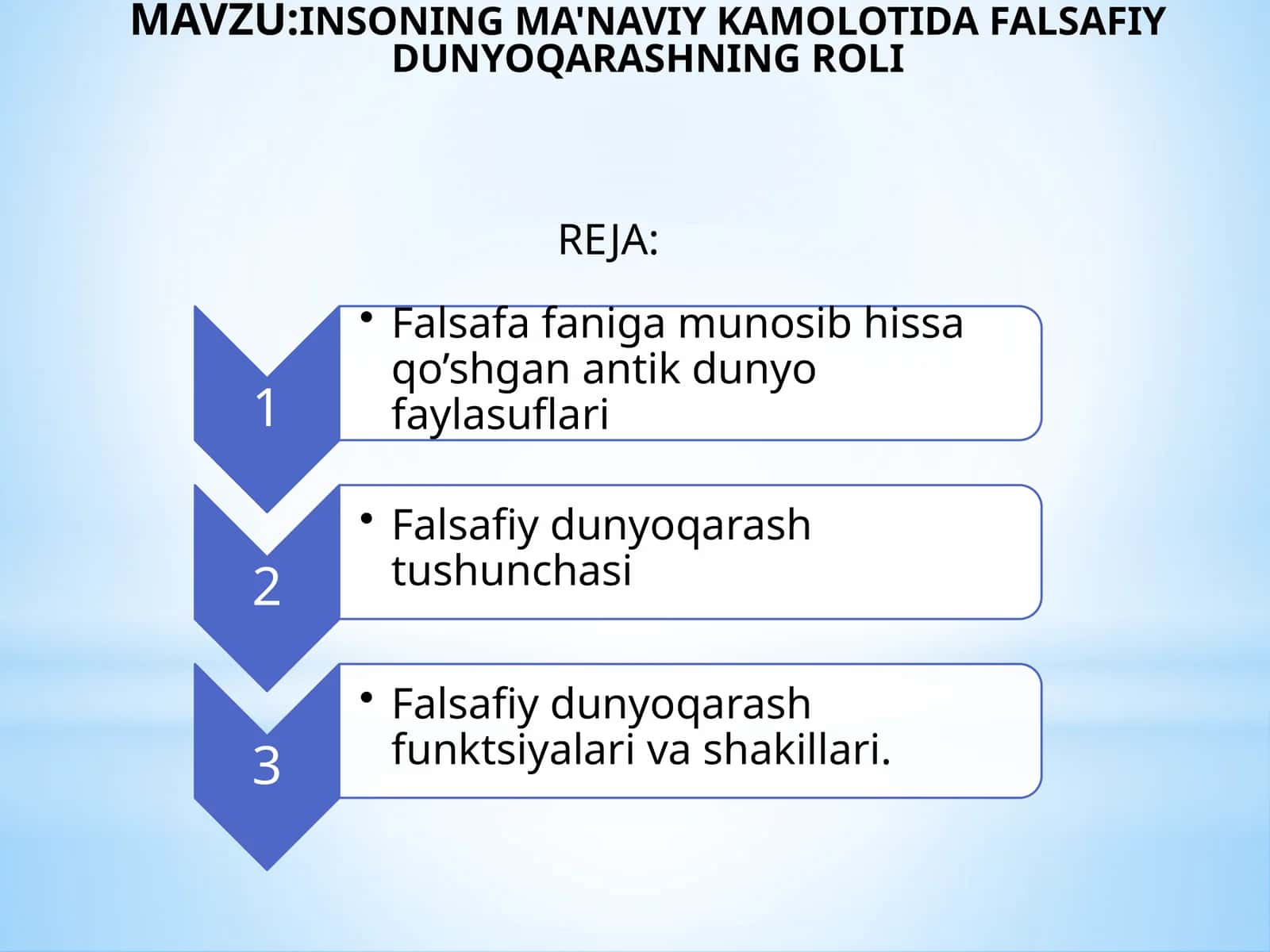 INSONING MA'NAVIY KAMOLOTIDA FALSAFIY DUNYOQARASHNING ROLI