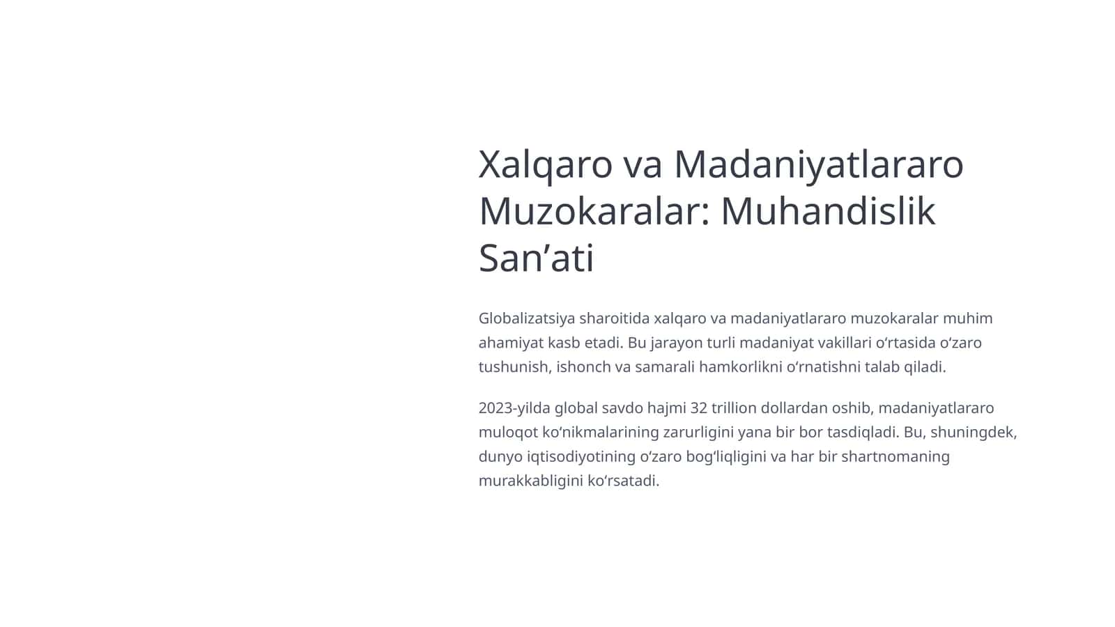 Xalqaro va Madaniyatlararo Muzokaralar: Muhandislik Sanʼati