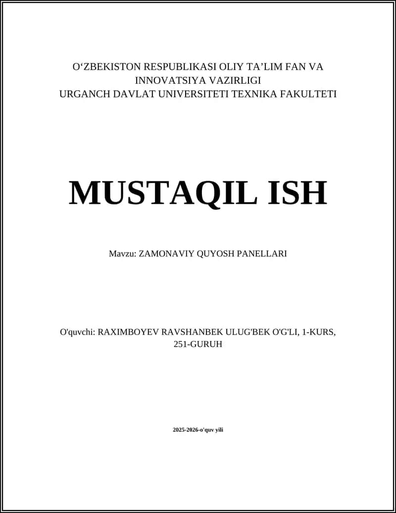ZAMONAVIY QUYOSH PANELLARI