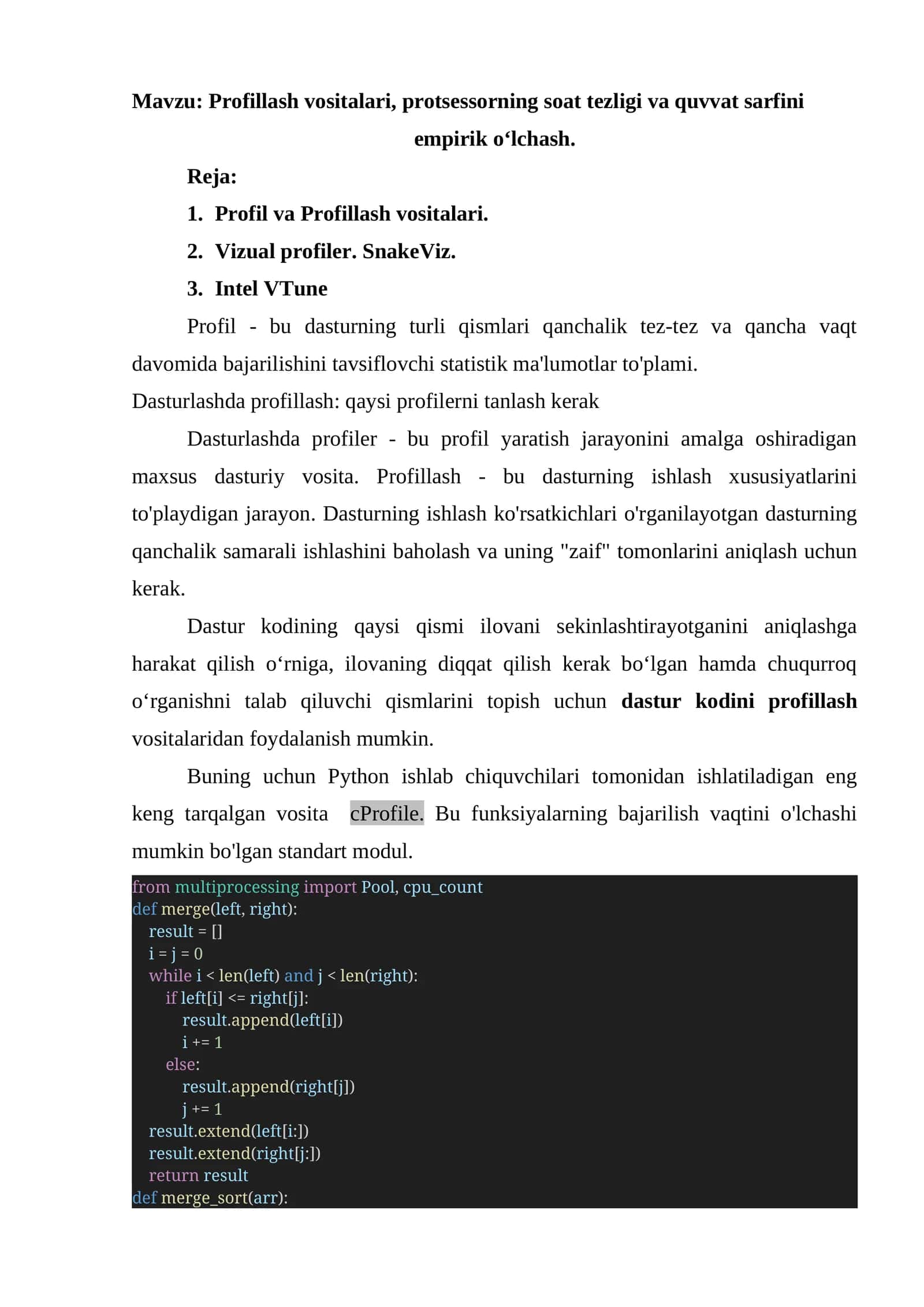 Profillash vositalari, protsessorning soat tezligi va quvvat sarfini empirik o‘lchash