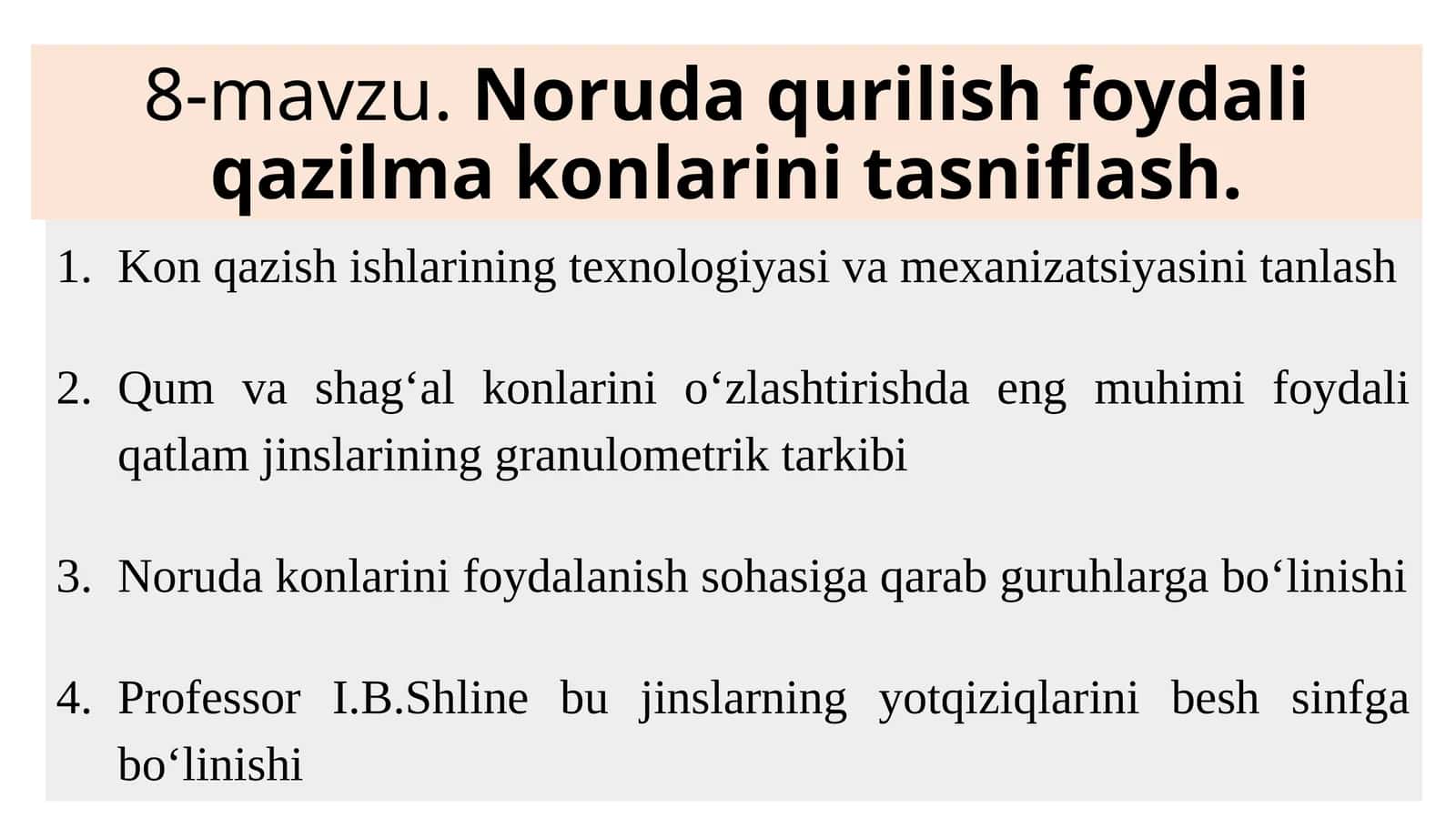 Noruda qurilish foydali qazilma konlarini tasniflash