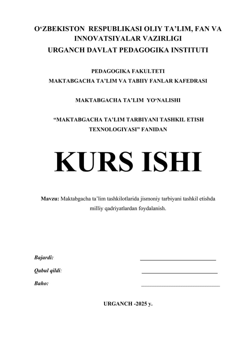 Maktabgacha Ta'lim Tarbiyani Tashkil Etish Texnologiyasi