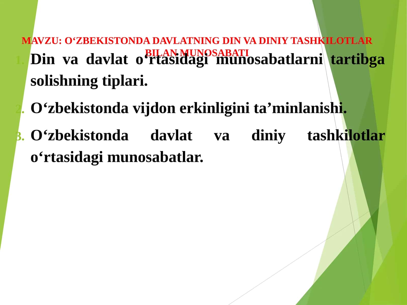 O‘ZBEKISTONDA DAVLATNING DIN VA DINIY TASHKILOTLAR BILAN MUNOSABATI