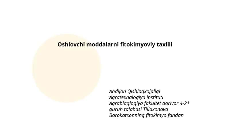 Oshlovchi moddalarni fitokimyoviy taxlili