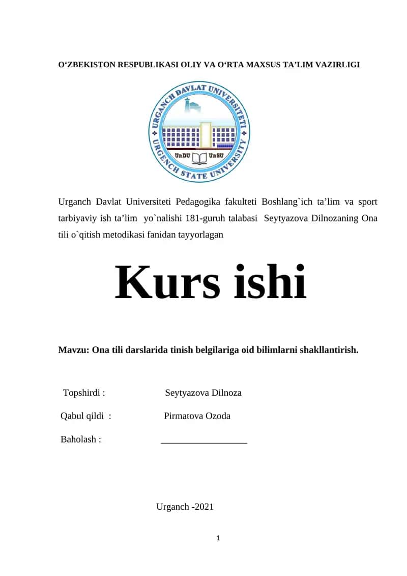 Ona tili darslarida tinish belgilariga oid bilimlarni shakllantirish