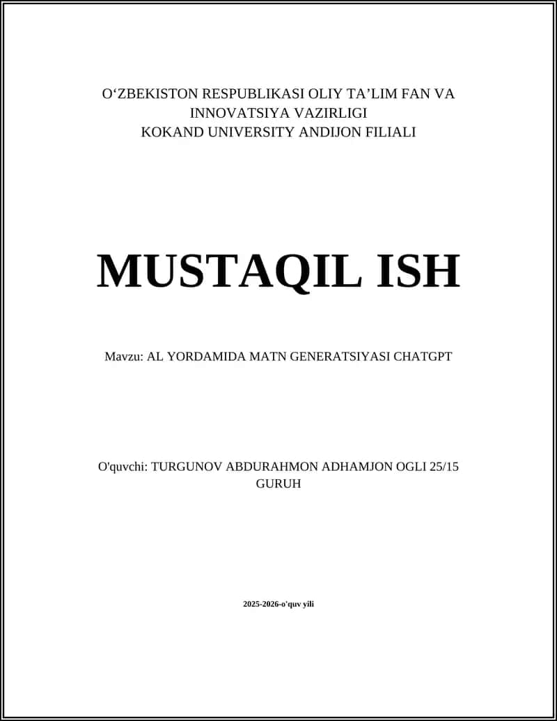 AL YORDAMIDA MATN GENERATSIYASI CHATGPT