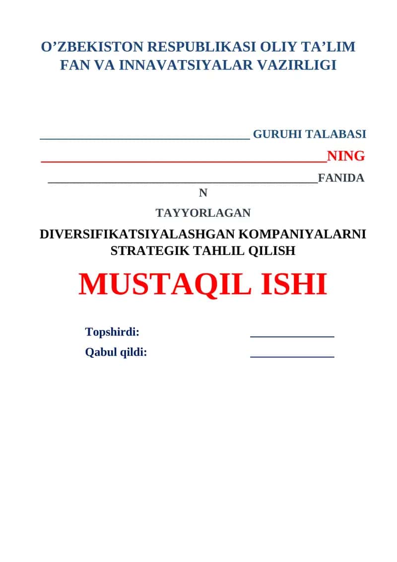 Diversifikatsiyalashgan kompaniyalarni strategik tahlil qilish
