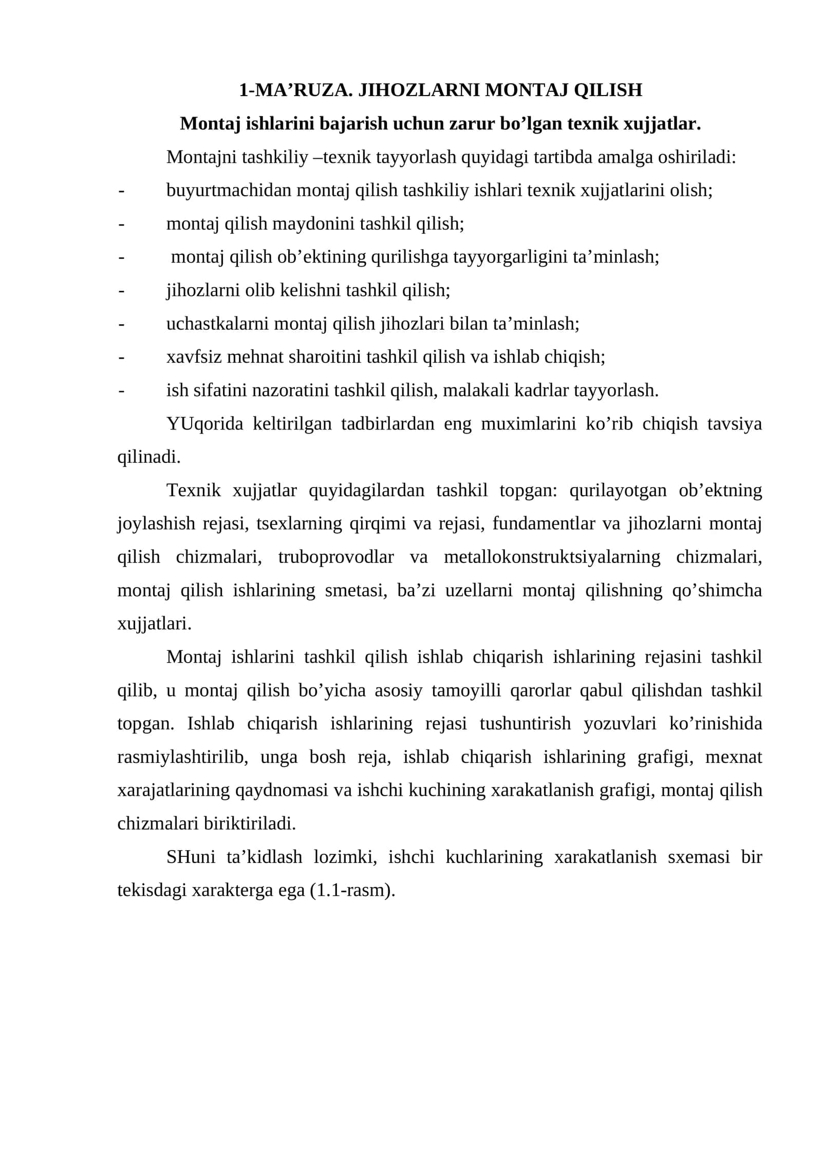JIHОZLАRNI MОNTАJ QILISH