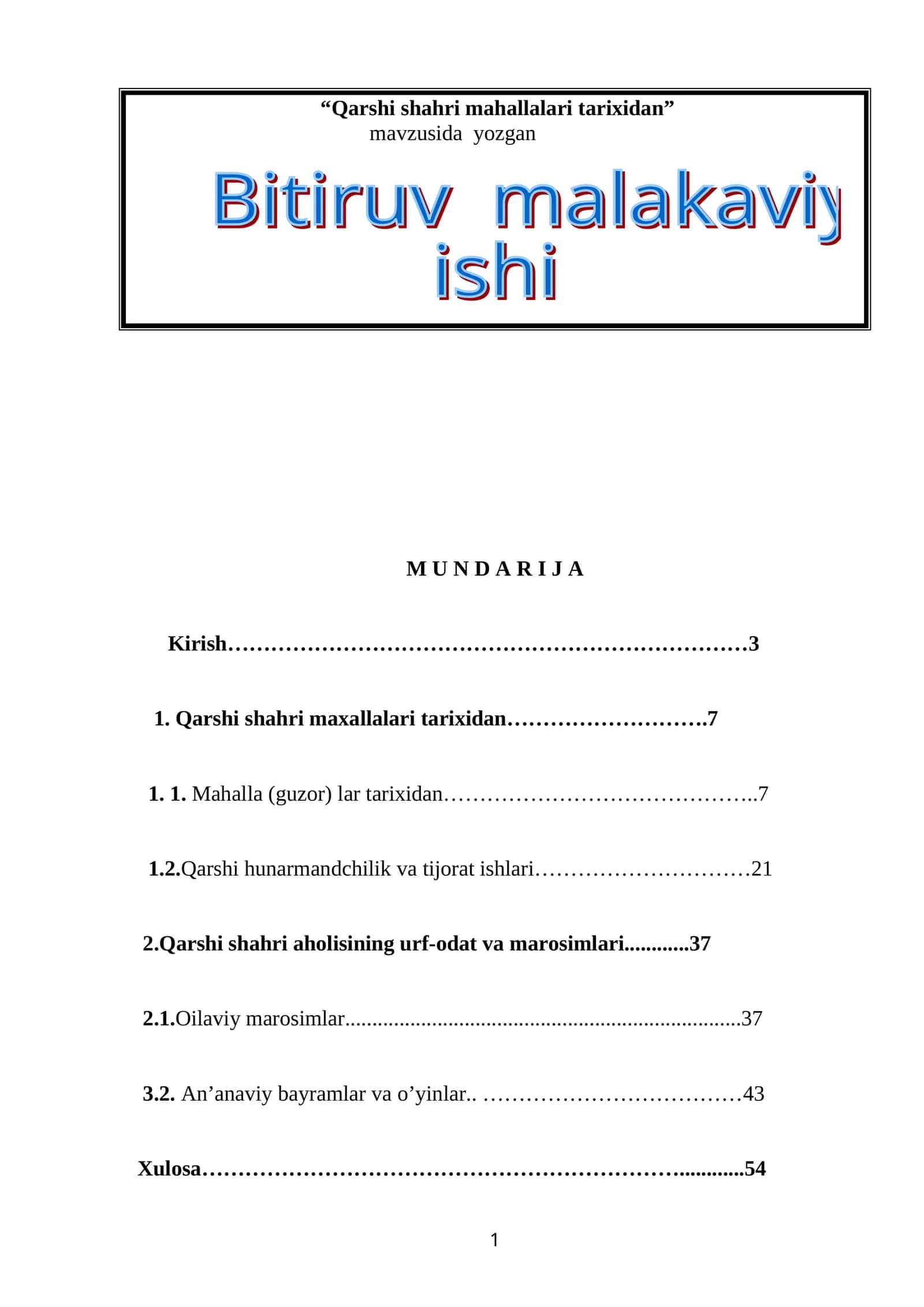 Qarshi shahri mahallalari tarixidan