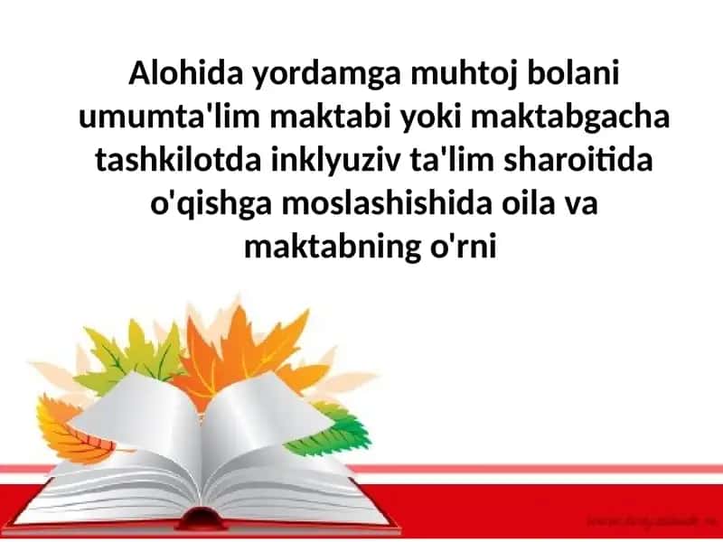 Alohida yordamga muhtoj bolani umumta'lim maktabi yoki maktabgacha tashkilotda inklyuziv ta'lim sharoitida o'qishga moslashishida oila va maktabning o'rni