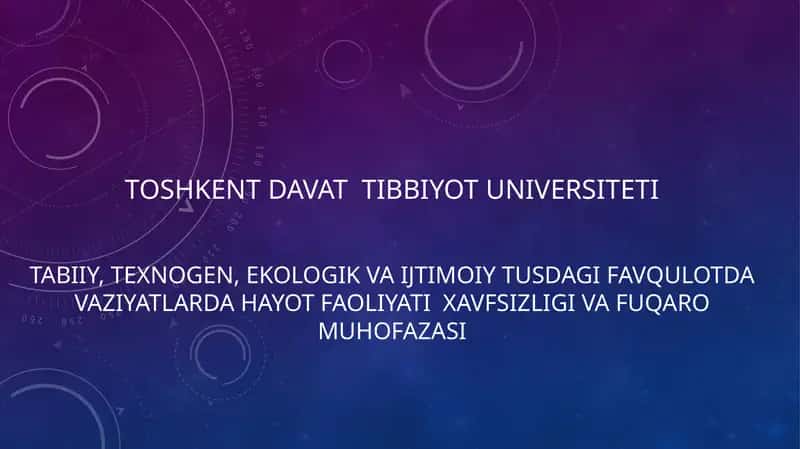 Tabiiy, texnogen, ekologik va ijtimoiy tusdagi favqulotda vaziyatlarda hayot faoliyati xavfsizligi