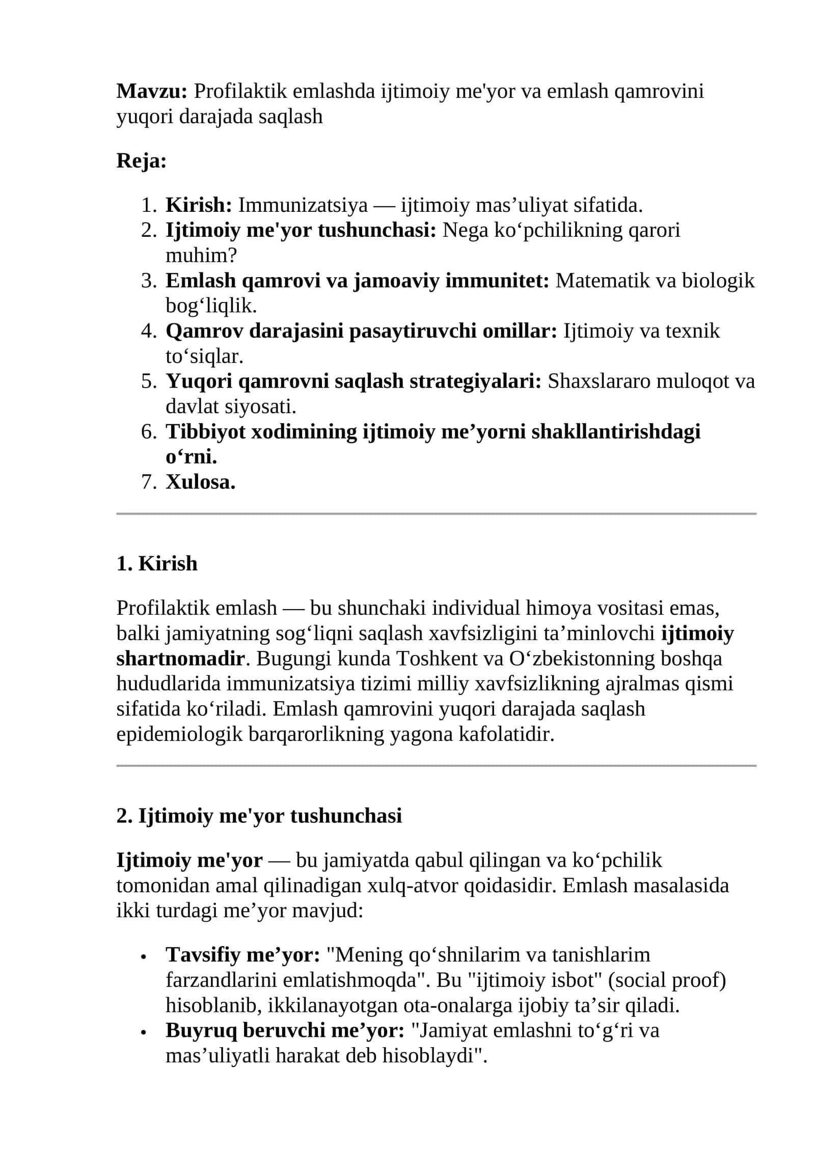 Profilaktik emlashda ijtimoiy me'yor va emlash qamrovini yuqori darajada saqlash