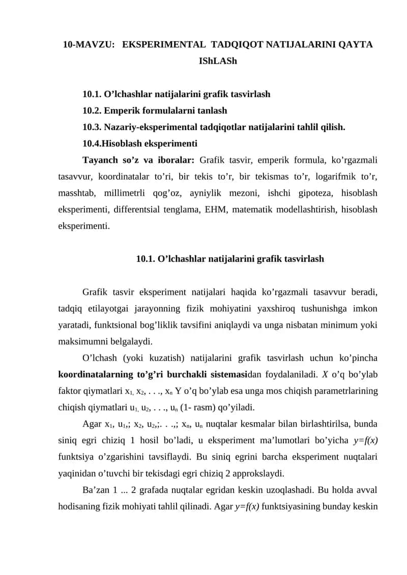 EKSPERIMENTAL TADQIQOT NATIJALARINI QAYTA IShLASh
