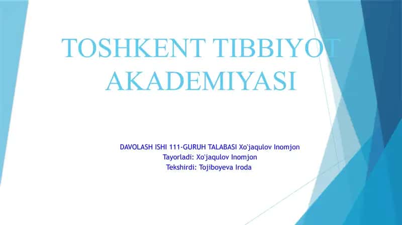 Toshkent Tibbiyot Akademiyasi Davolash Ishi 111-Guruh Talabasi Xo'jaqulov Inomjon