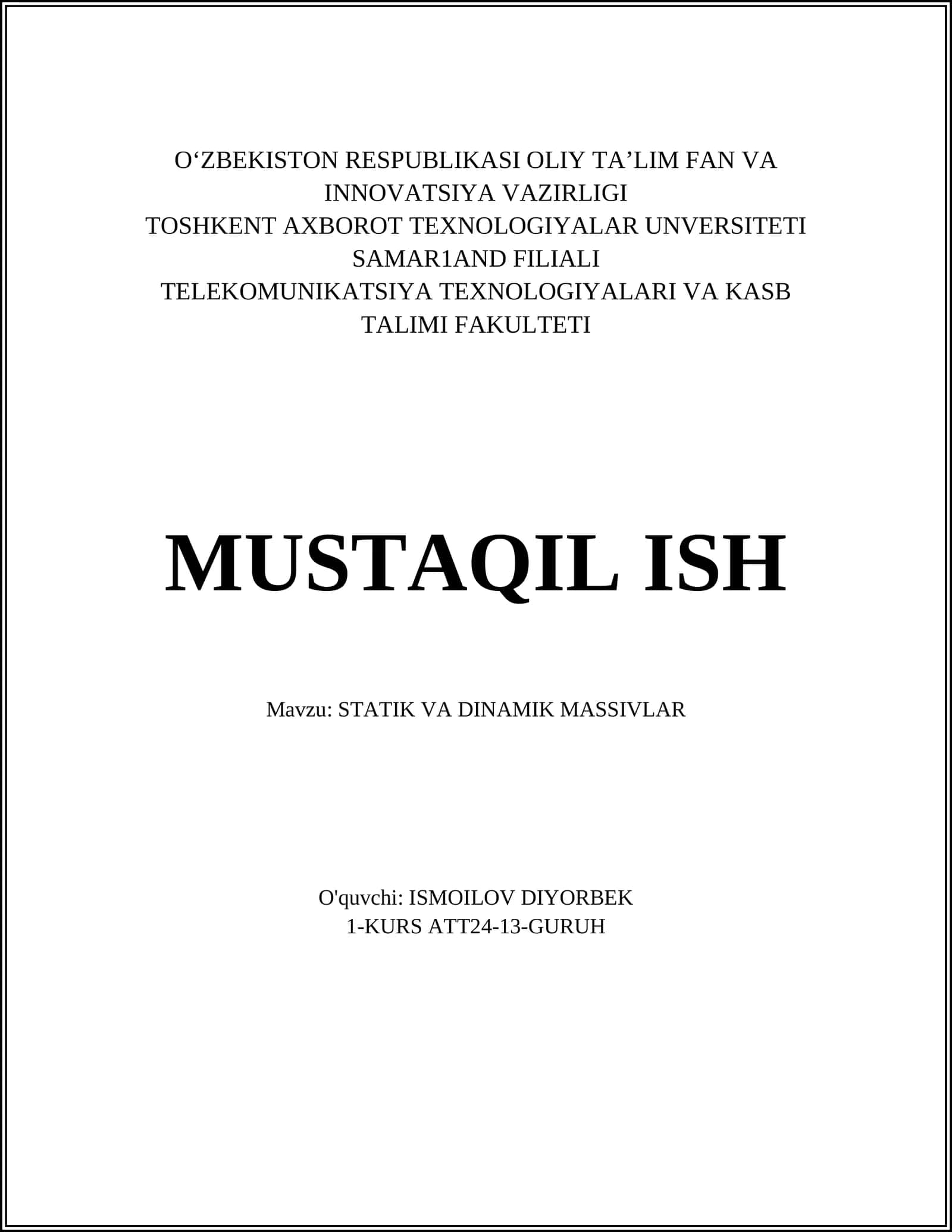 STATIK VA DINAMIK MASSIVLAR