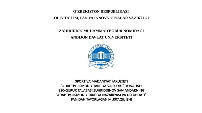 Chet Mamlakatlarda Adaptiv Jismoniy Tarbiya Tizimi Tajribasi va O‘zbekistonda Qo‘llash Imkoniyatlari