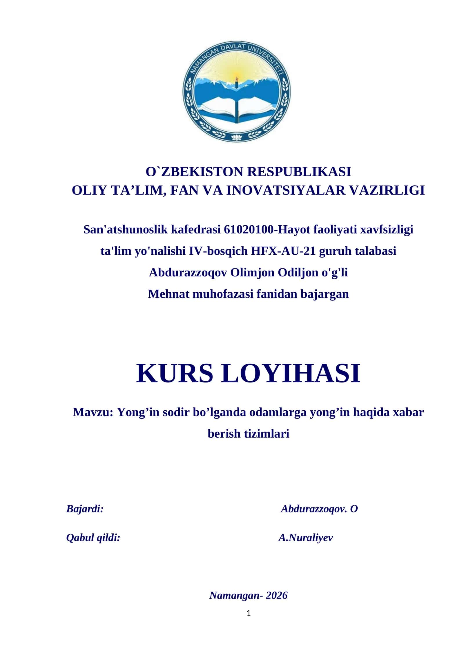 Yong’in sodir bo’lganda odamlarga yong’in haqida xabar berish tizimlari