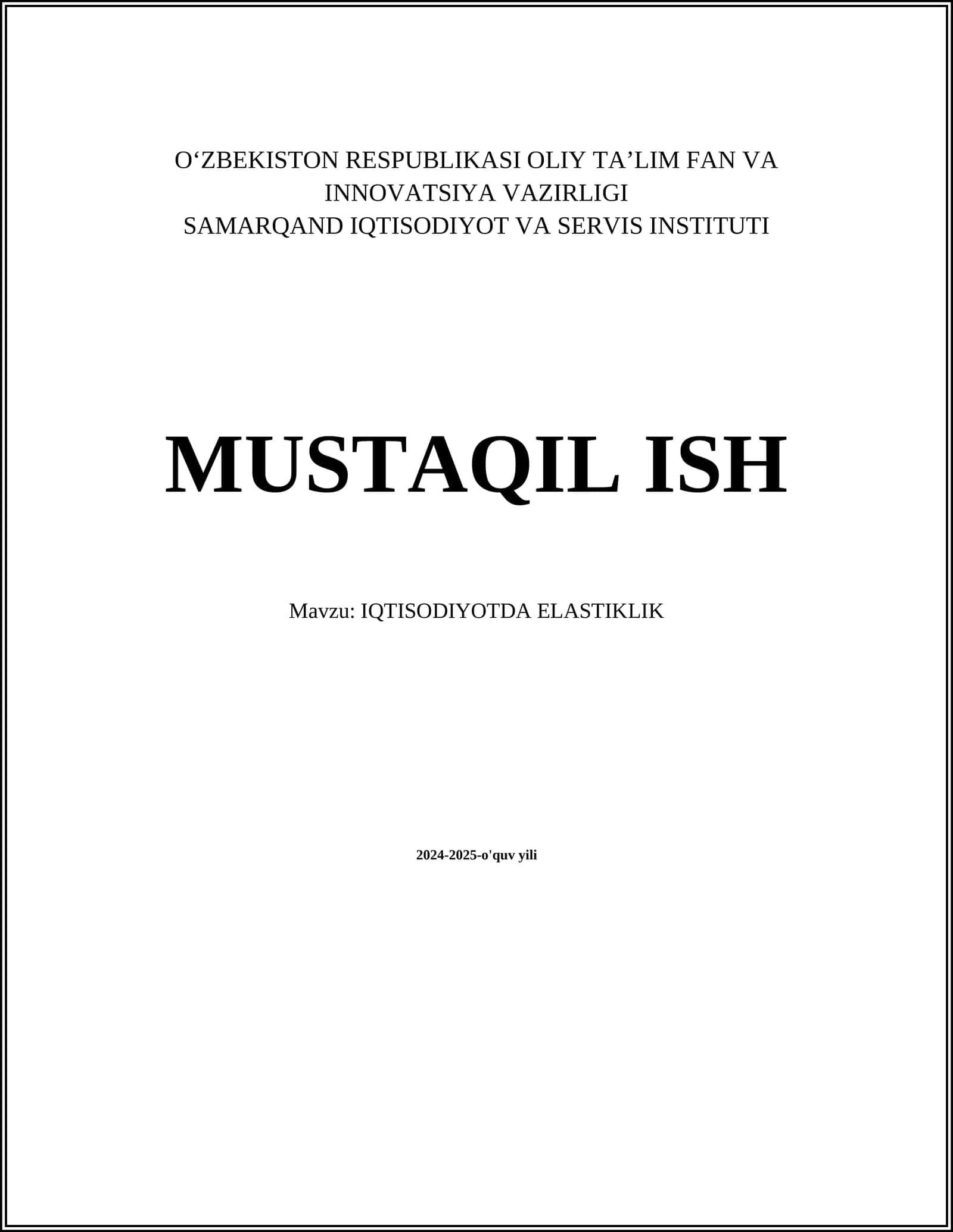 IQTISODIYOTDA ELASTIKLIK