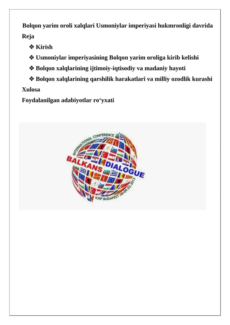 Bolqon yarim oroli xalqlari Usmoniylar imperiyasi hukmronligi davrida