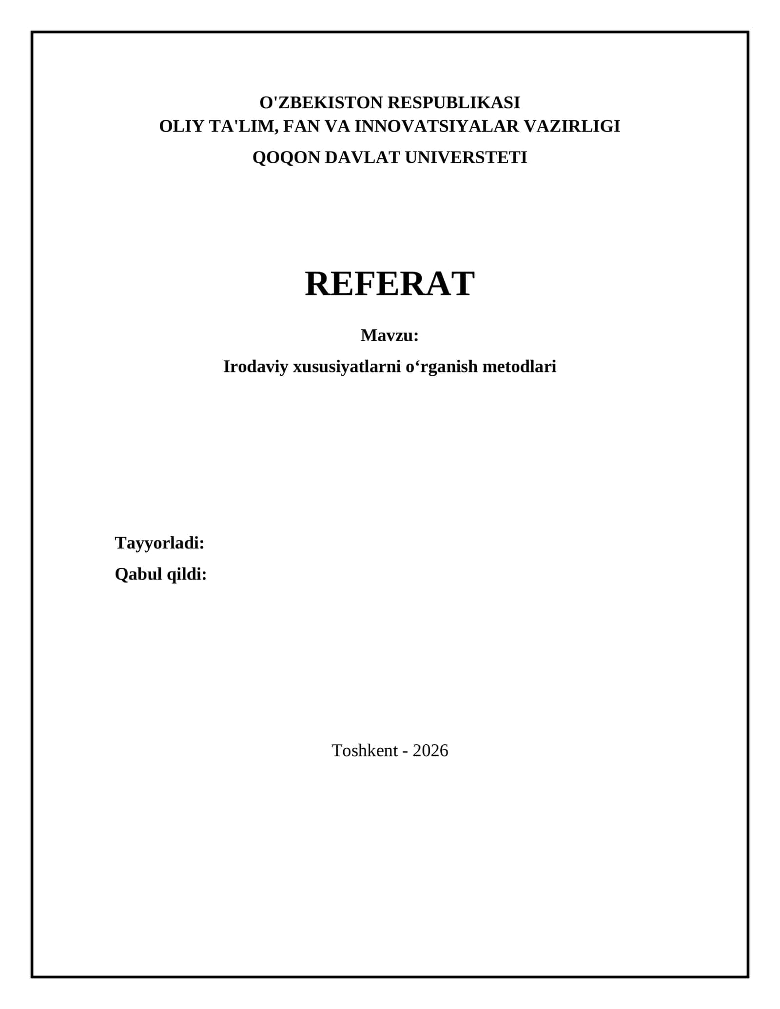 Irodaviy xususiyatlarni oʻrganish metodlari