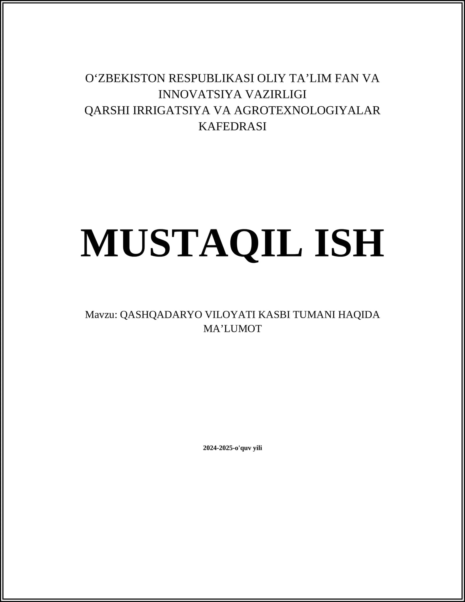 KASHQADARYO VILOYATI KASBI TUMANI HAQIDA MAʼLUMOT