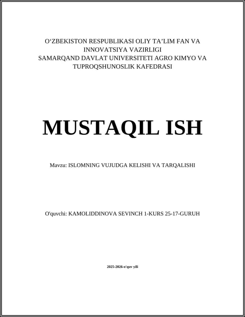 ISLOMNING VUJUDGA KELISHI VA TARQALISHI