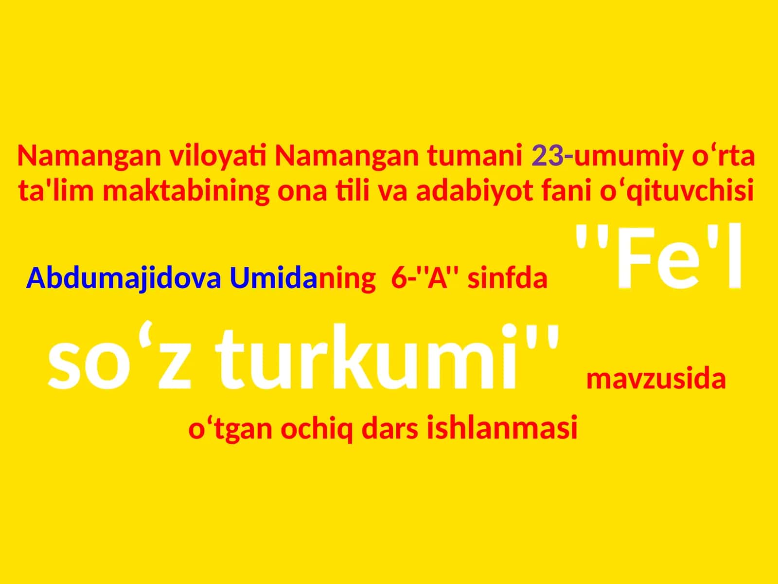 6-sinf Ona tili Fe'l so'z turkumi dars ishlanma