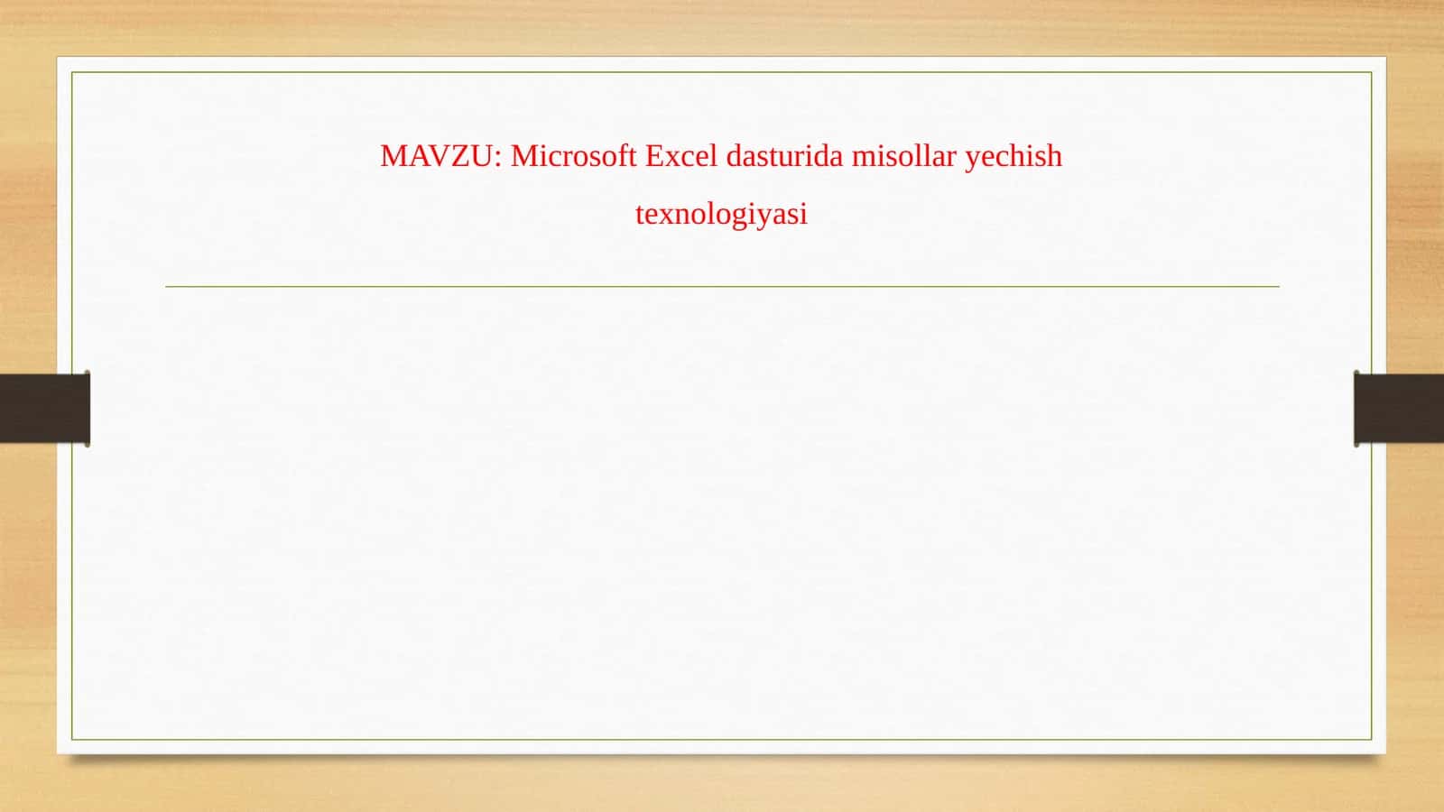 Microsoft Excel dasturida misollar yechish texnologiyasi