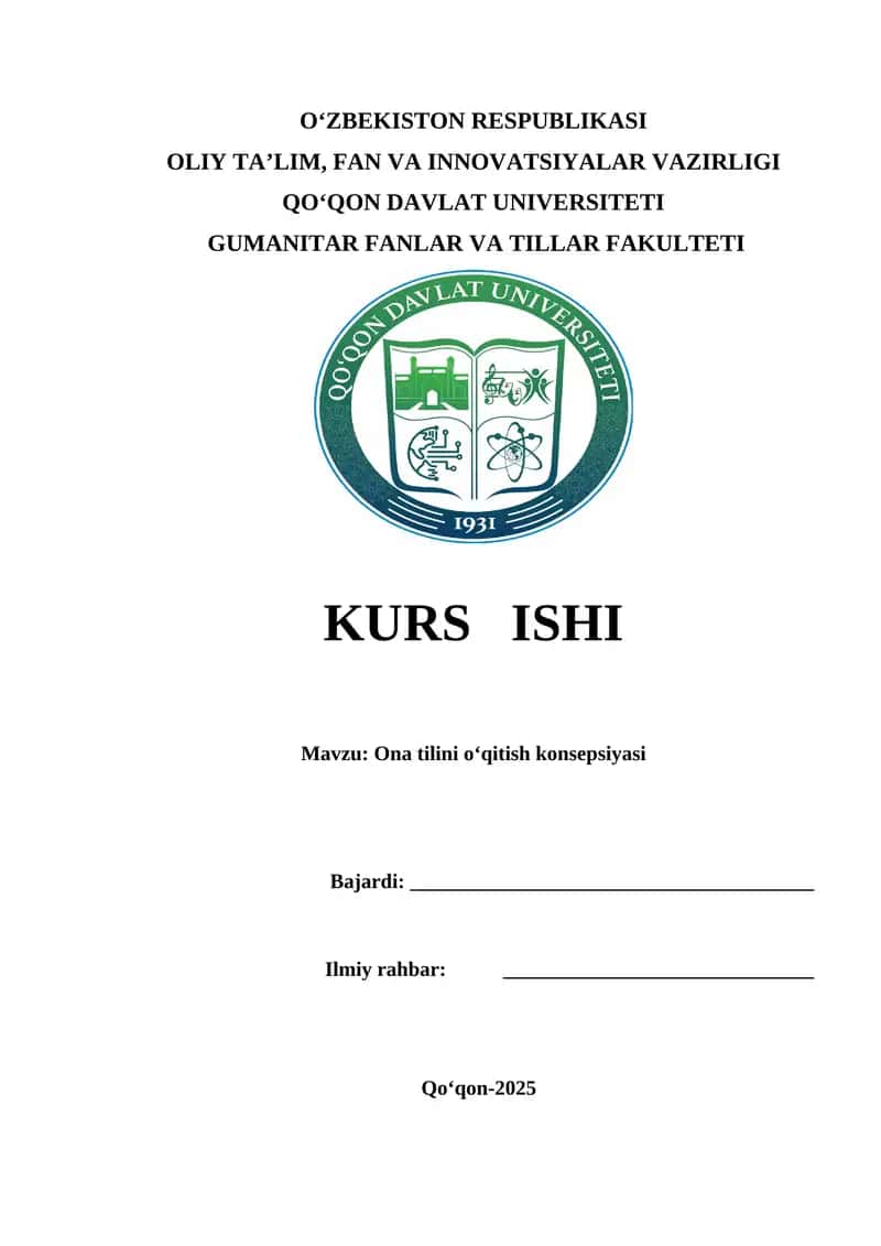 Ona tilini o‘qitish konsepsiyasi kurs ishi