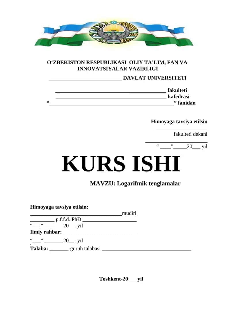 KURS ISHI - Logarifmik tenglamalar
