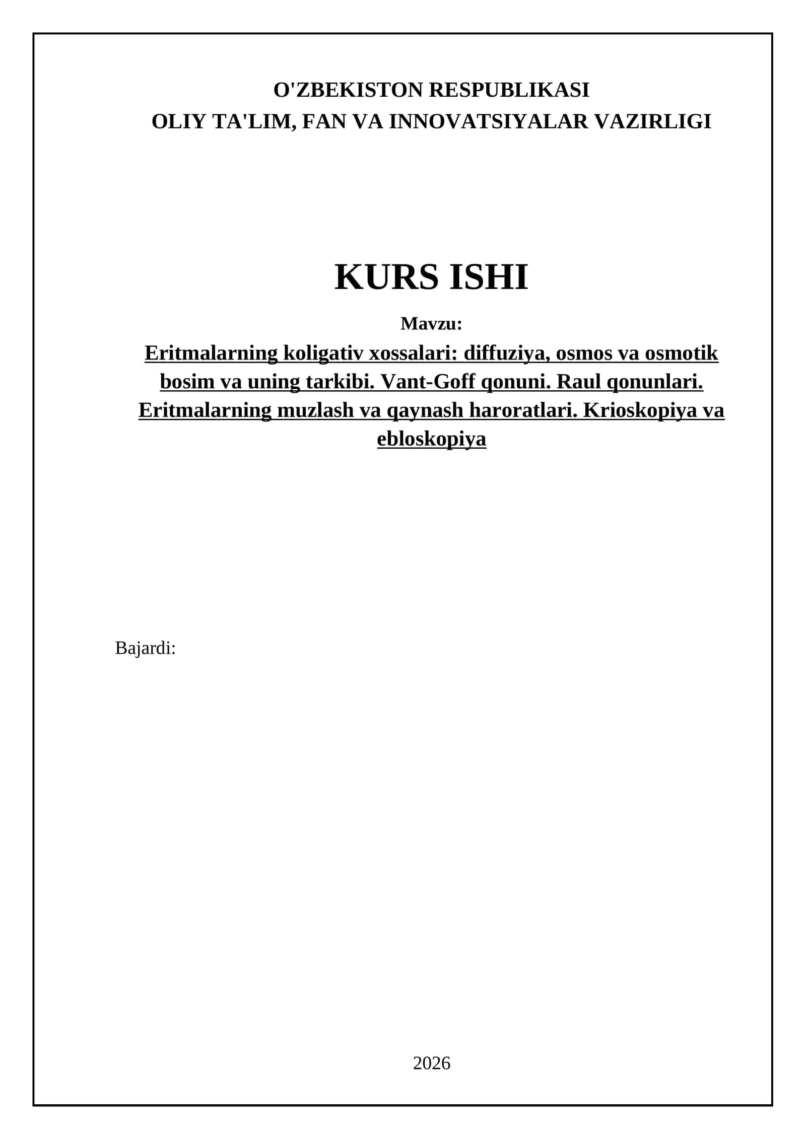 Eritmalarning koligativ xossalari