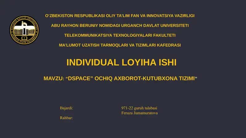 DSPACE OCHIQ AXBOROT-KUTUBXONA TIZIMI