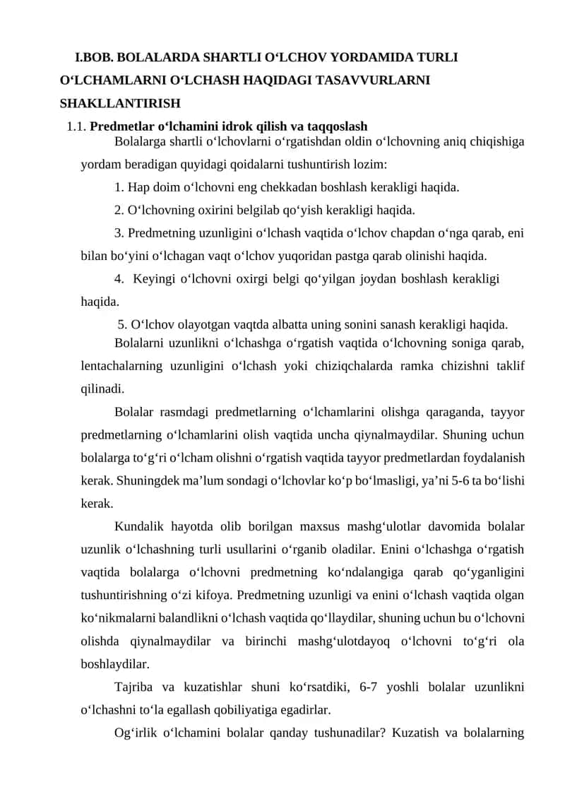 Bolalarda Shartli O‘lchash Yordamida O‘lcham Olish