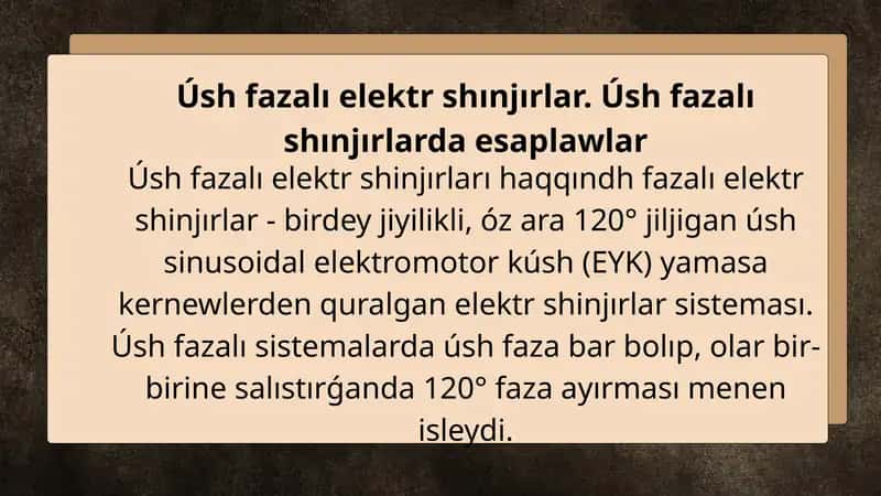 Úsh fazalı elektr shınjırlar