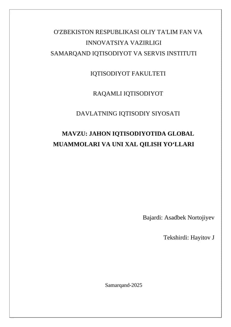 DAVALATNING IQTISODIY SIYOSATI