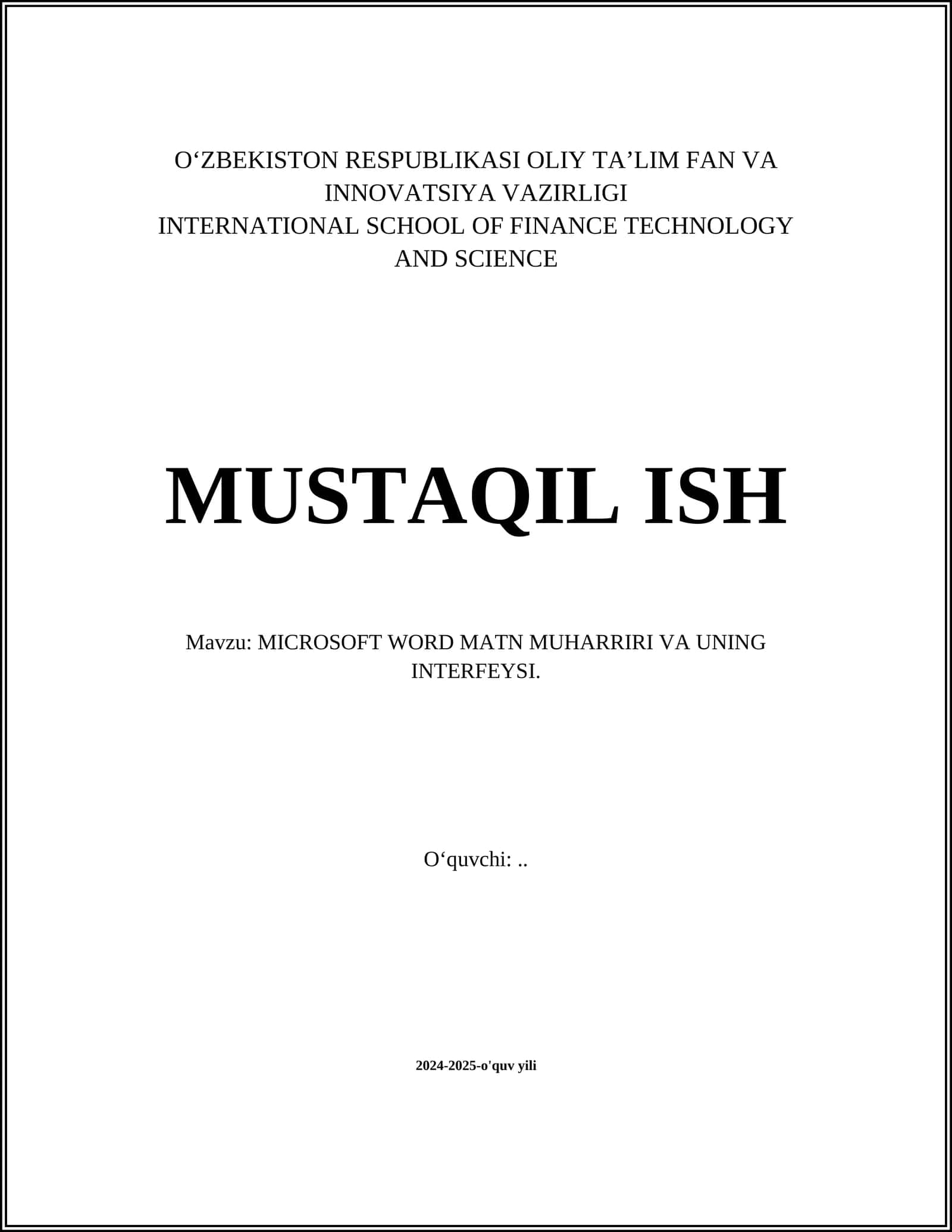 MICROSOFT WORD MATN MUHARRIRI VA UNING INTERFEYSI