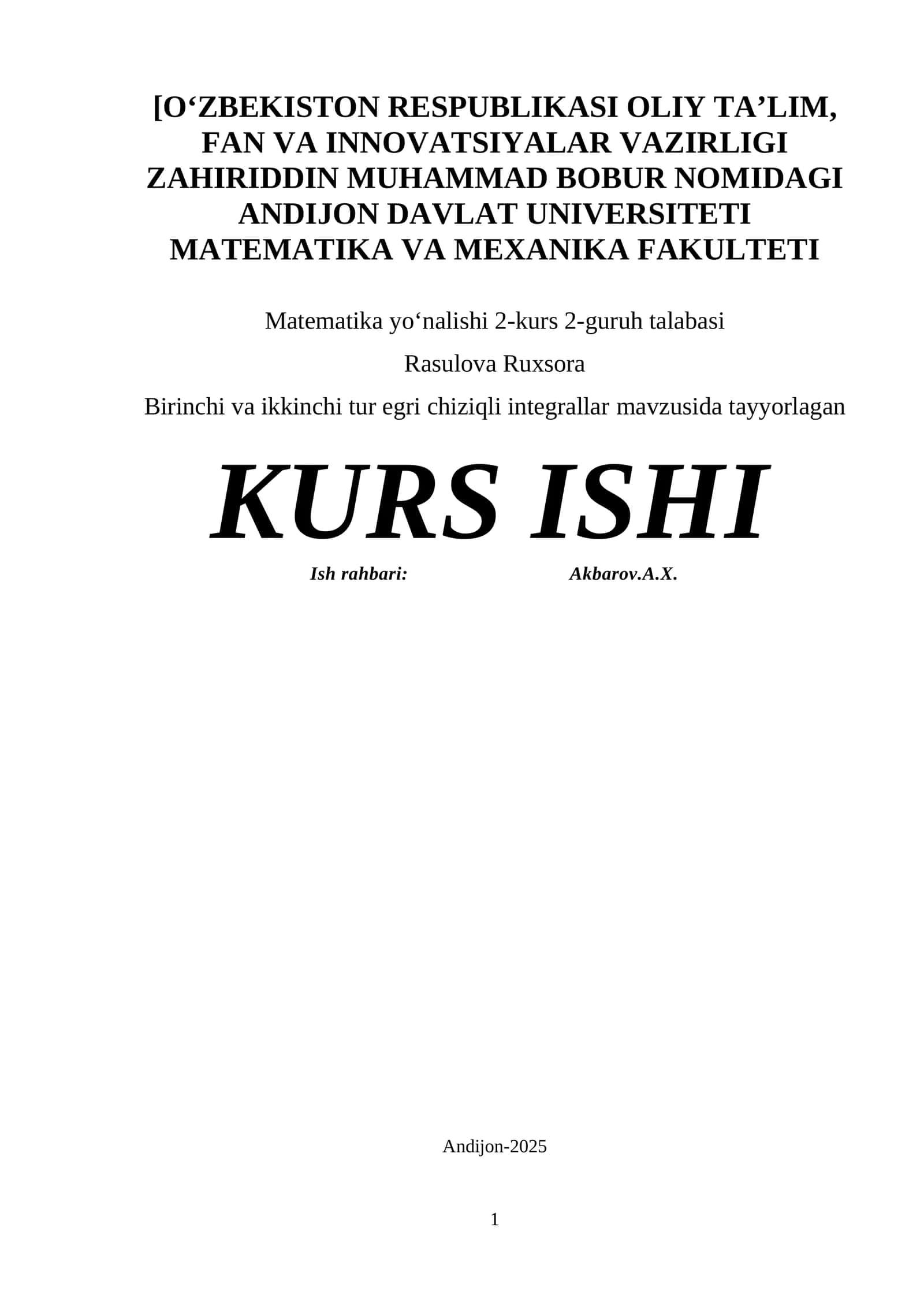 Birinchi va ikkinchi tur egri chiziqli integrallar 3p