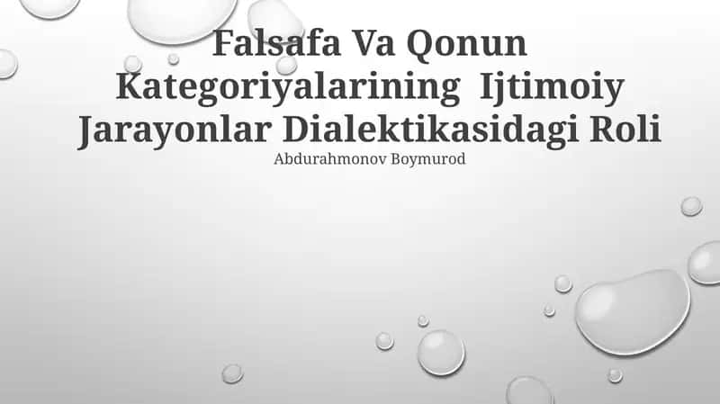 Falsafa Va Qonun Kategoriyalarining Ijtimoiy Jarayonlar Dialektikasidagi Roli