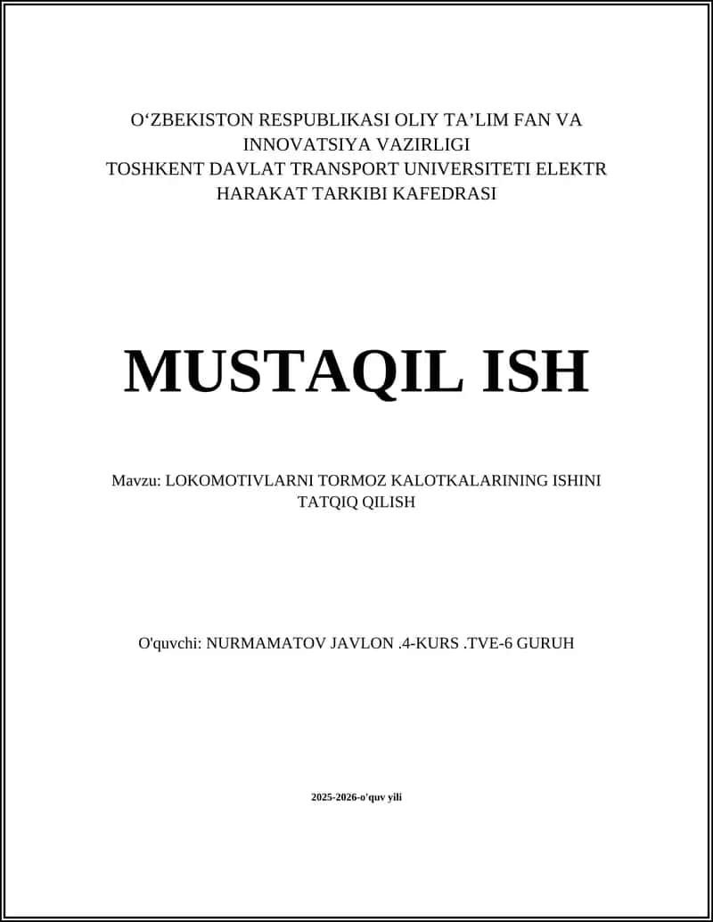 Lokomotiv tormoz kalotkalarining material tarkibi va mikrostrukturasi tahlili