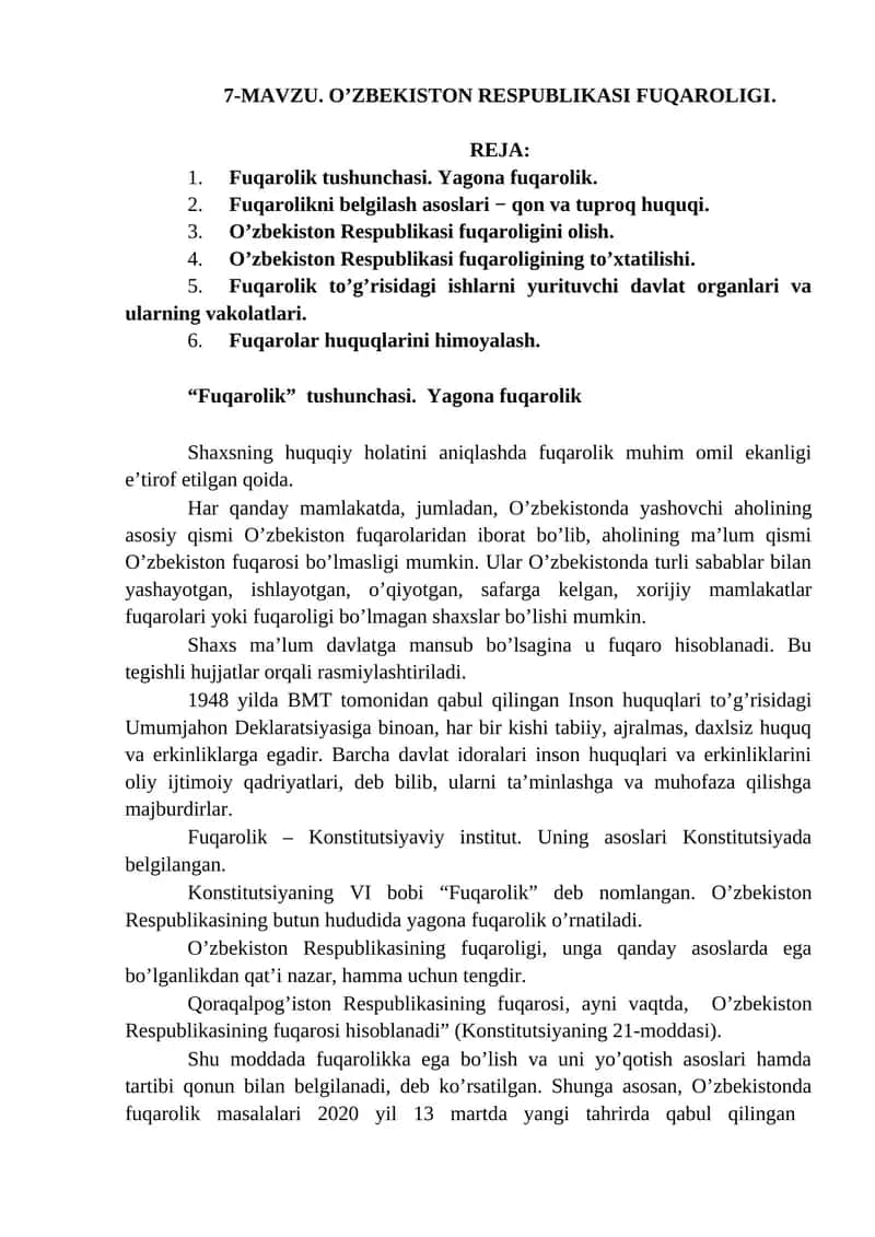 O’zbekiston Respublikasi Fuqaroligi