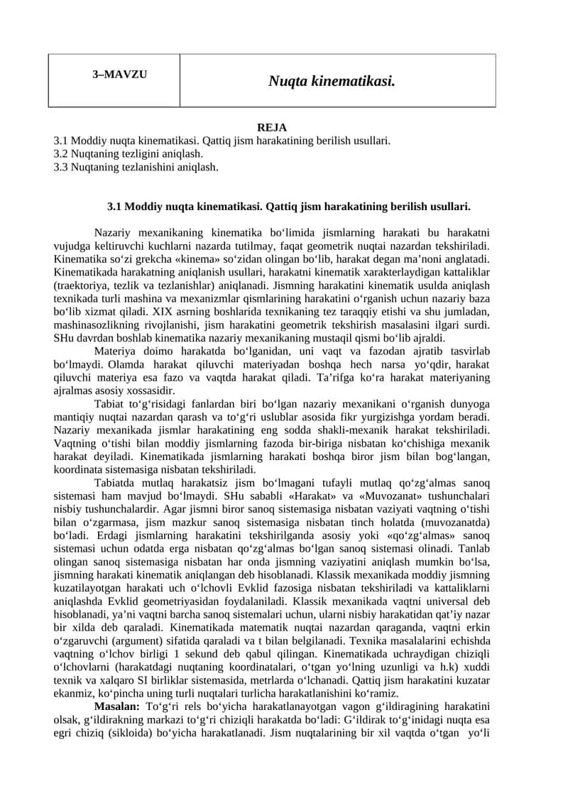 Nuqta kinematikasi.