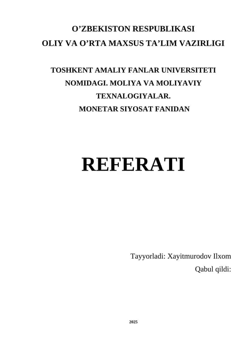 Monetar Siyosat Referati
