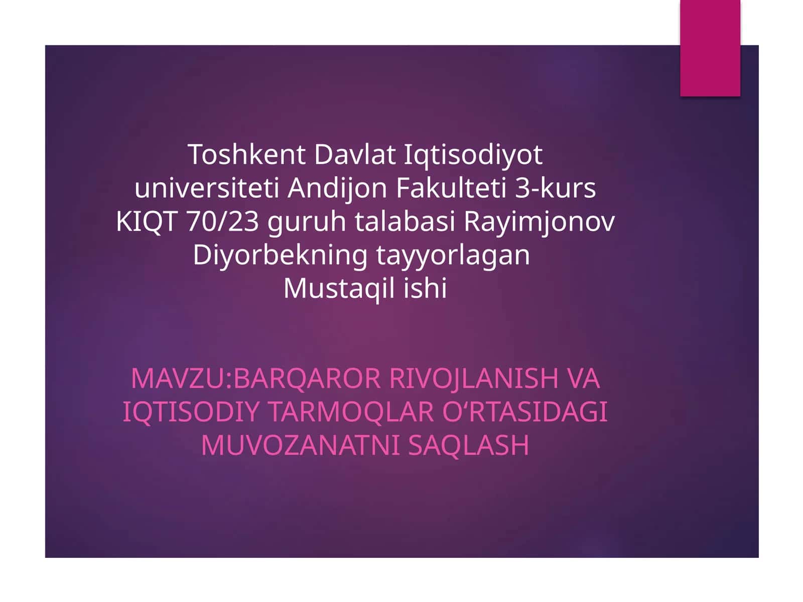 Barqaror rivojlanish va iqtisodiy tarmoqlar o'rtasidagi muvozanat