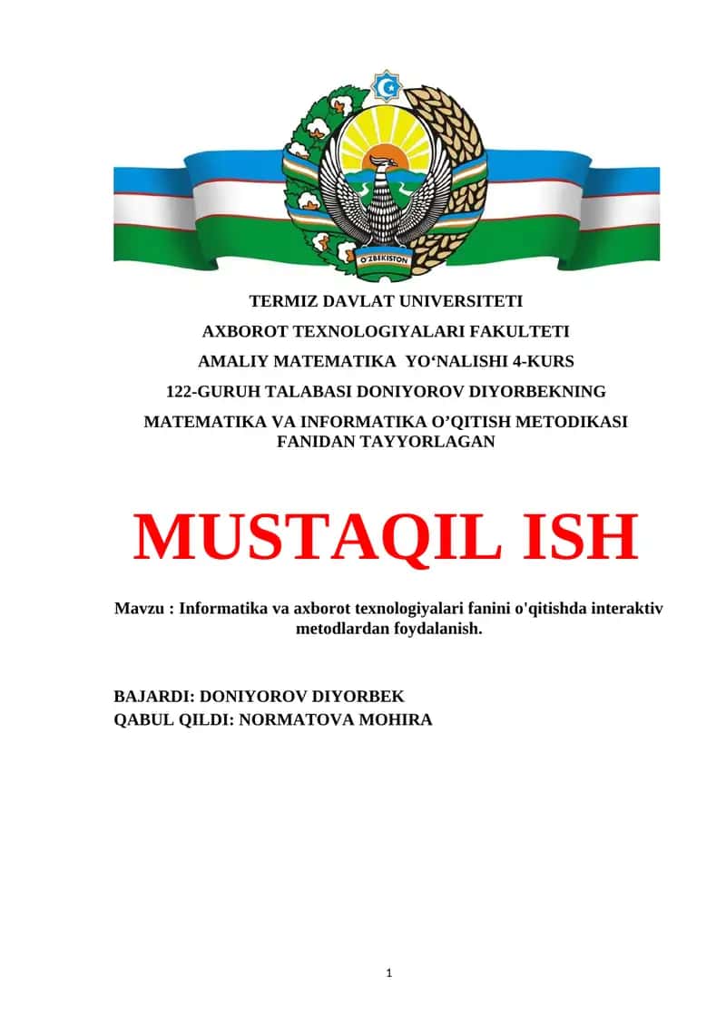 Informatika va axborot texnologiyalari fanini o'qitishda interaktiv metodlardan foydalanish