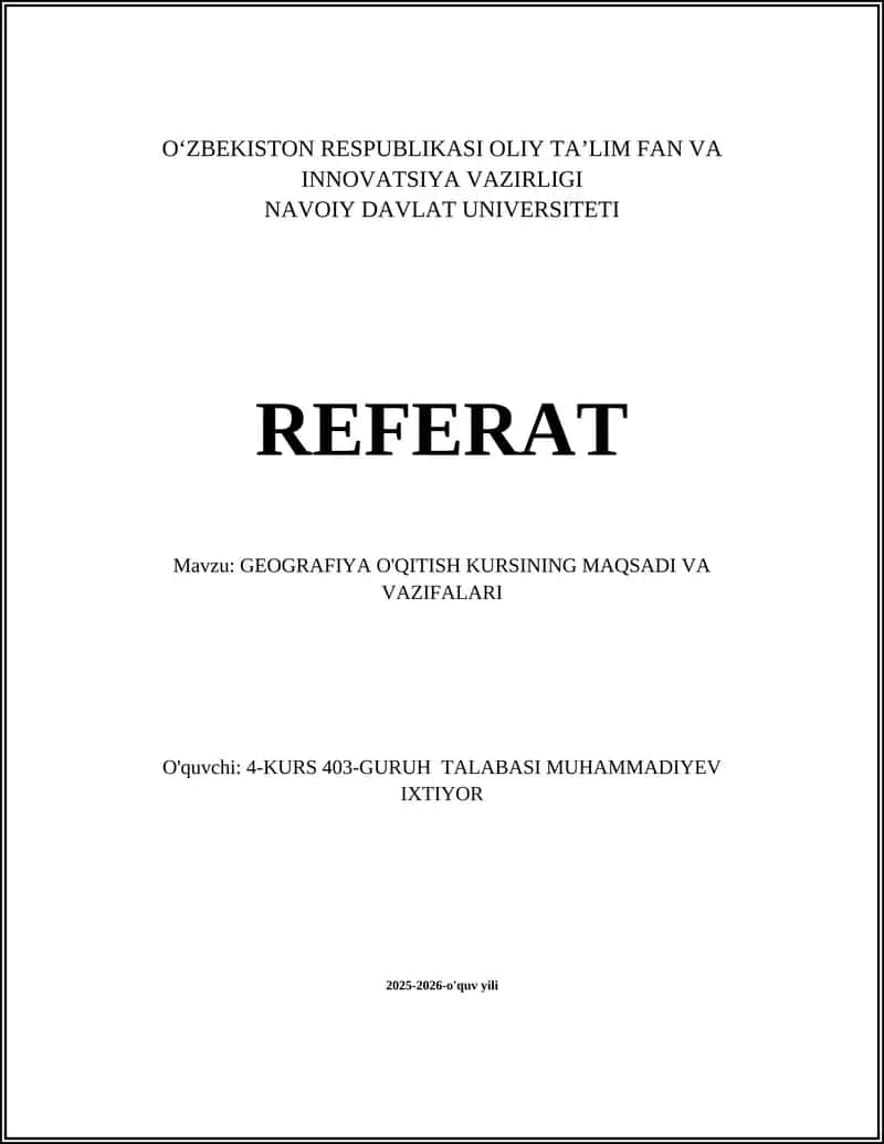GEOGRAFIYA O'QITISH KURSI