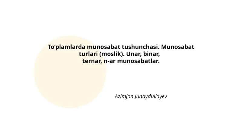To‘plamlarda Munosabat Tushunchasi