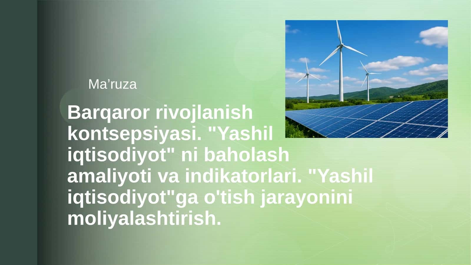 Yashil iqtisodiyot. Barqaror rivojlanish kontsepsiyasi.