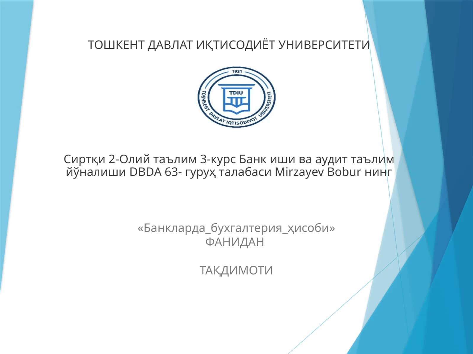 BANKLARDA MODDIY VA NOMODDIY AKTIVLAR HISOBI